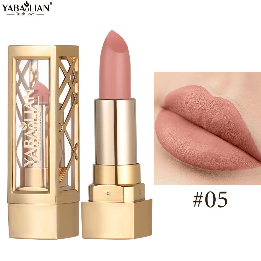Hollow Carved Lipstick Pearlescent Glitter Velvet Shiny Red Brown Waterproof Lasting Nude Pink Luxurious Sparkling Lip Gloss