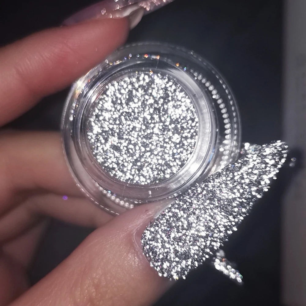 1box Shiny Reflective Diamond Nail Glitter Powder Silver Holographic Micro Drill Dazzling Crystal Gel Polish Manicure Pigment Du
