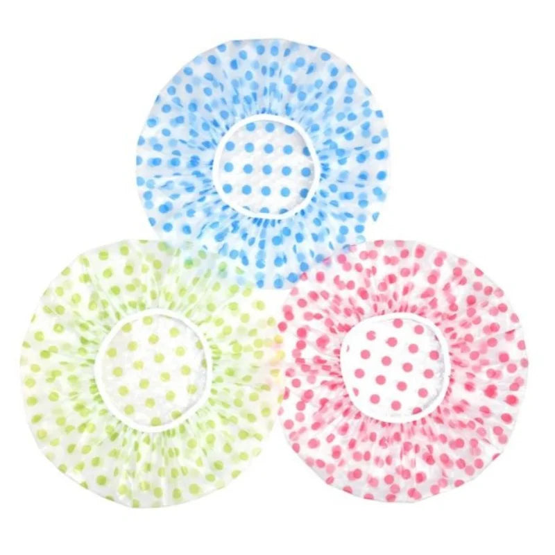 Waterproof Shower Cap Polka Dot Style Bath Hat Reusable Elastic Band Hair Caps Spa Hair Salon Supplies Bathroom Accessories