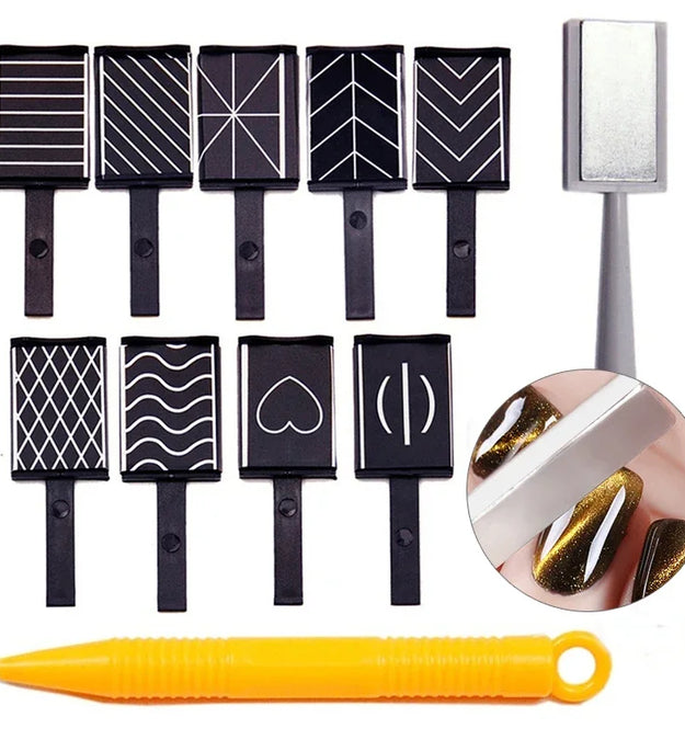 Set of 11 Pcs Nail Art Tools Cat Eye Magnetic Rod Powerful Magnet Suitable for Gel Polishing Beauty Manicure Decoration Supplies