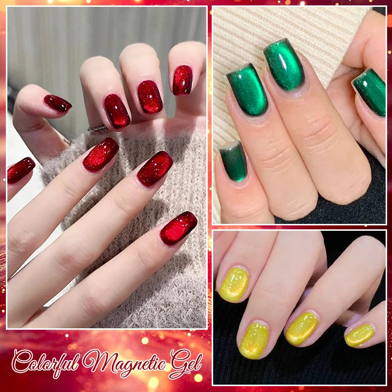 7pcs Red Green Cat Magnetic Gel Nail Polish Set For Christmas Nails Semi Permanent Cat Eye UV Gel Varnish Soak Off Nail Supplies