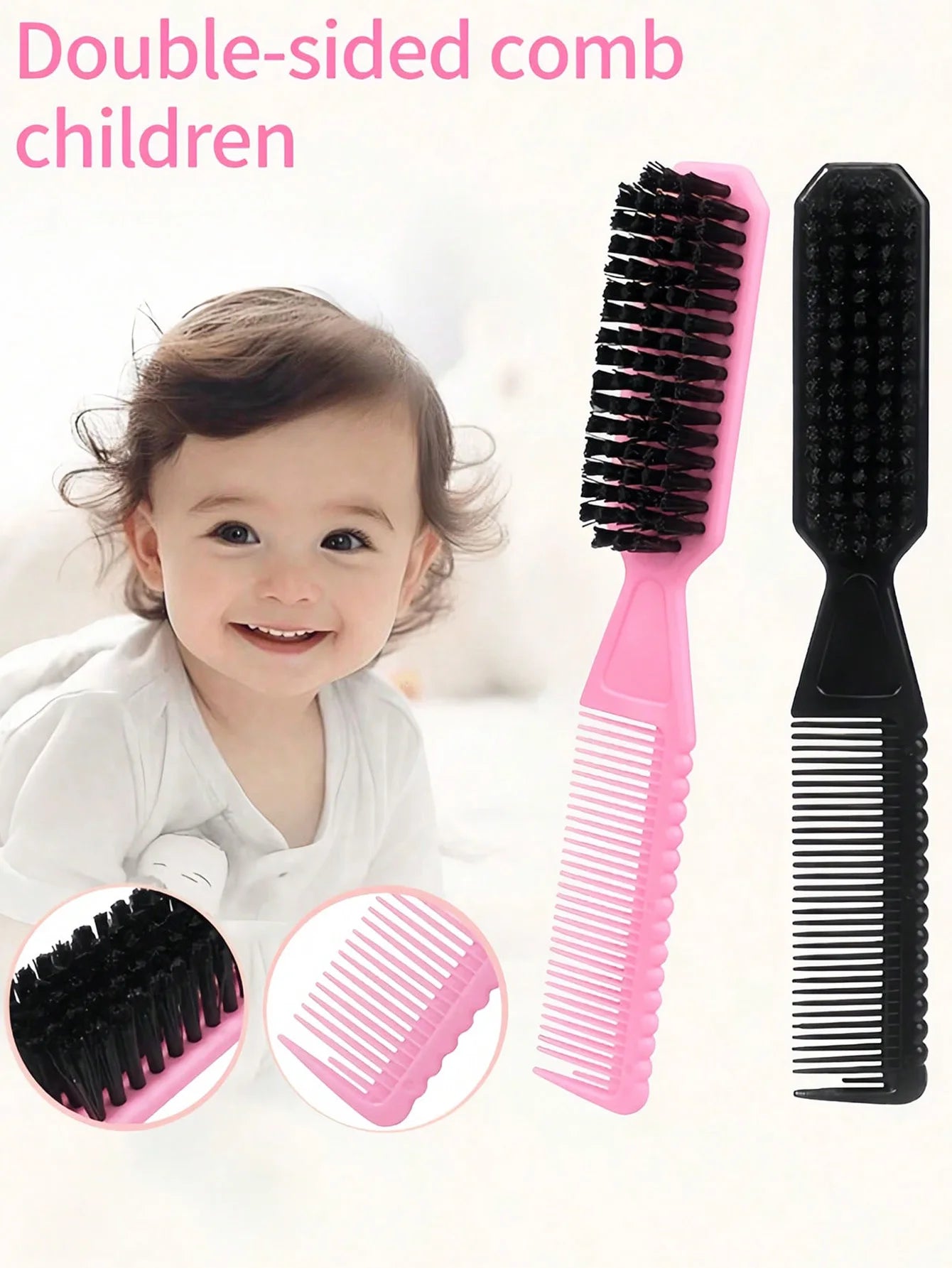 2-In-1 Double-Sided Brush Set, Suitable For Children, Includes Hair Brush And Fine Comb, Ideal For Styling Baby Hair At Home