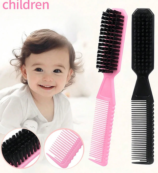 2-In-1 Double-Sided Brush Set, Suitable For Children, Includes Hair Brush And Fine Comb, Ideal For Styling Baby Hair At Home