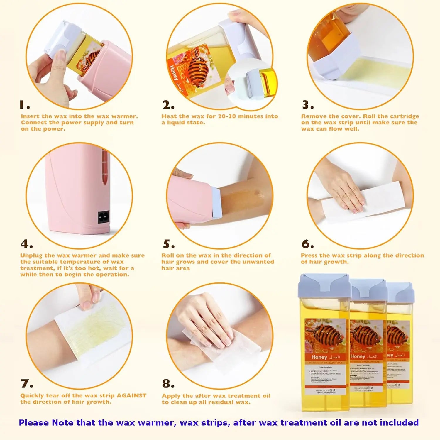 Roll on Wax Painless Wax Roll On For Hair removal Depilatory Wax Warmer Honey Aloe Wax Cartridge For Bikini Body Hair Removal