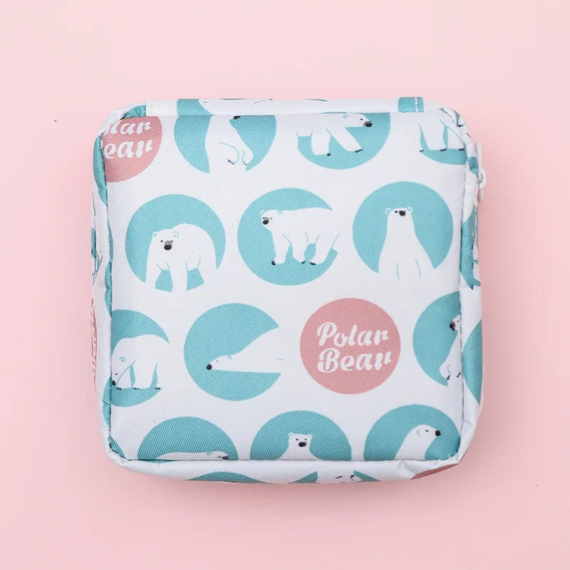 Women Sanitary Napkin Tampon Storage Bag Cute Sanitary Pad Pouches Portable Makeup Lipstick Key Earphone Data Cables Organizer