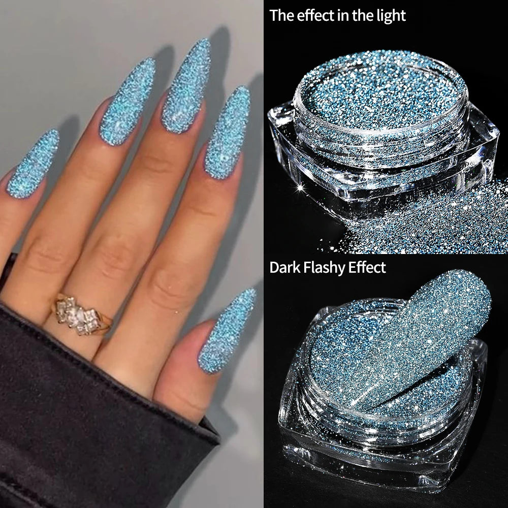 1box Shiny Reflective Diamond Nail Glitter Powder Silver Holographic Micro Drill Dazzling Crystal Gel Polish Manicure Pigment Du