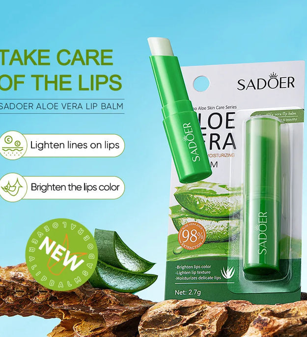 SADOER Lip Aloe Balm Nourishing, Hydrating and Moisturizing Preventing Cracking and Repairing Lips Gentle Non Irritating