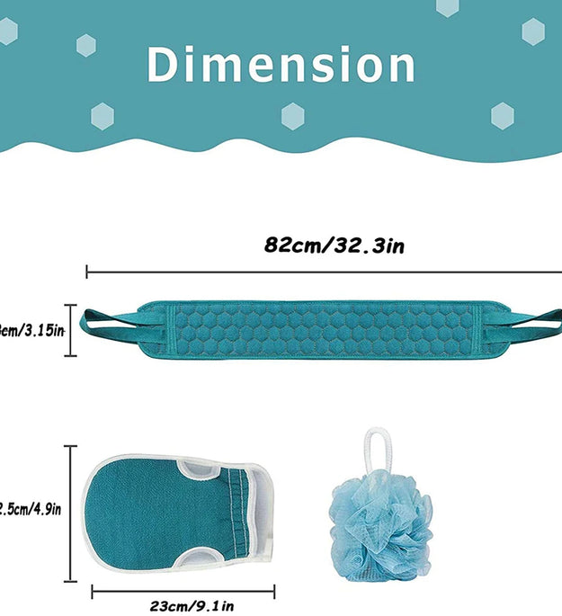 Exfoliating Body Scrubber Set - Includes Back Scrubber, Bath Glove And Shower Bath Sponge Loofah