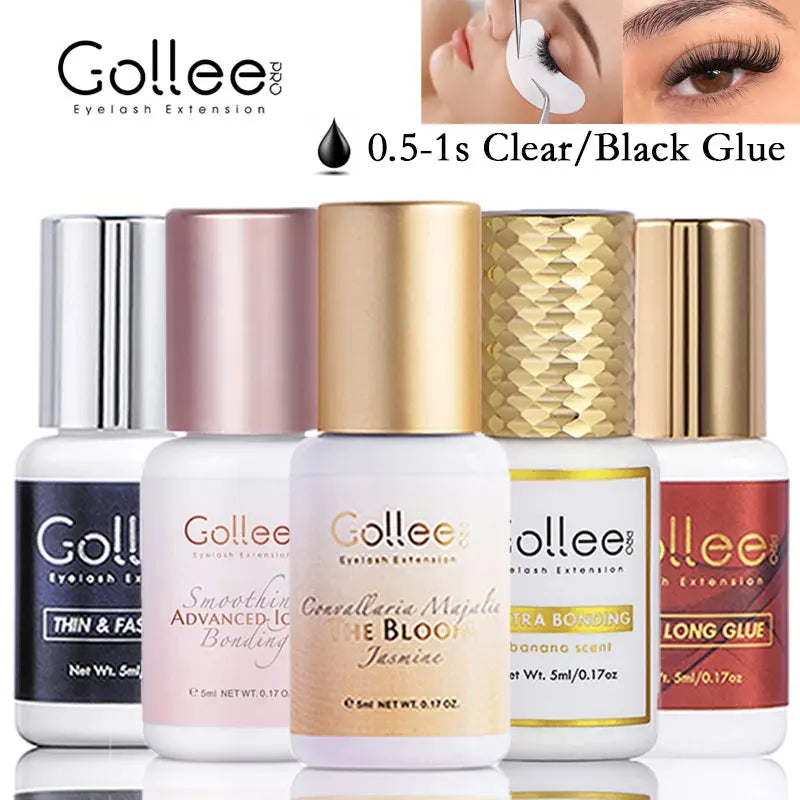 Gollee 1s Dry Eyelashes Adhesive Mixed Floral Fragrance Eyelash Extension Glue with Bonder Glue Lash Accelerator Waterproof Bond