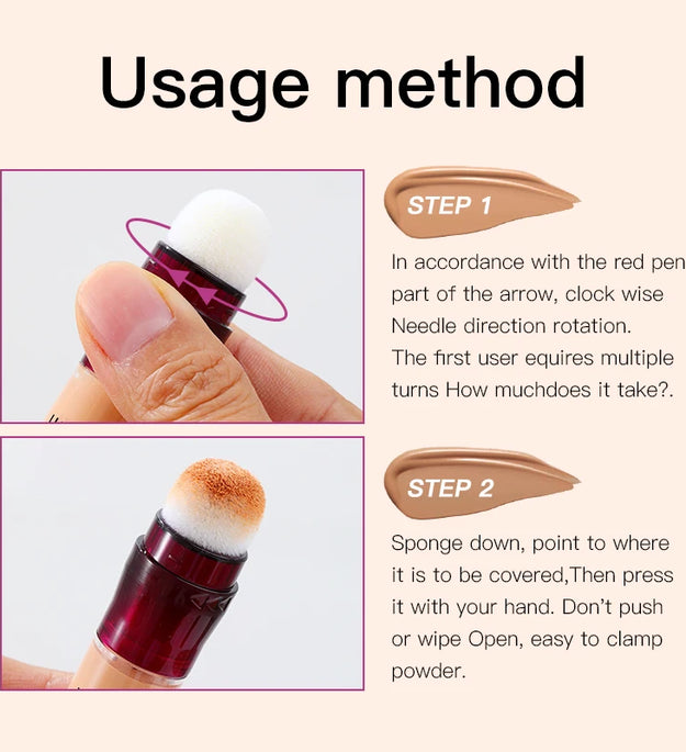 New Sponge Head Concealer for Dark Circles Freckles Acne Pigmentation and Blemishes Long Lasting Moisturizing Liquid Foundation
