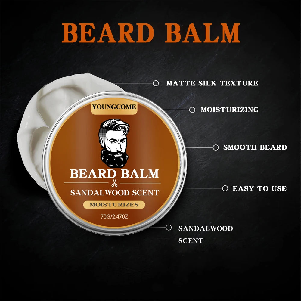 Organic Beard Growth Oil & Sandalwood Balm 1/2/4 Set-24H Nourishing, No Flakes, Men's Grooming Kit with Argan Oil & Vitamin E - BlissFully