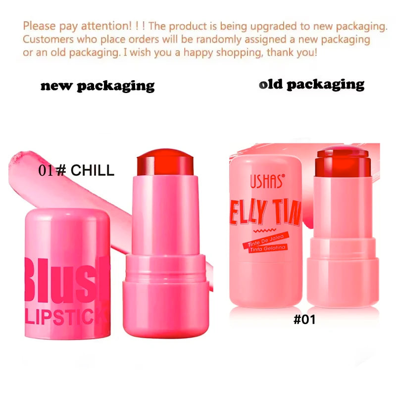 4 Colors Jelly Blush Stick Lip Balm Eyeshadow 3-in-1 Multi-Use Matte Blush Moisturize Brighten Lip Gloss