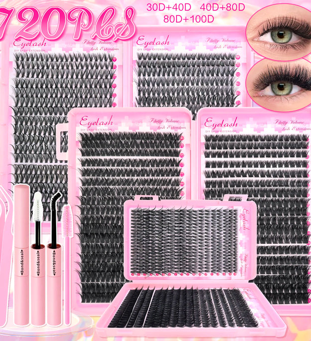 DIY Lash Extension Kit Clusters Individual Eyelashes Kit 9-16mm with Bond and Seal Wispy Natural Mange Lashes
