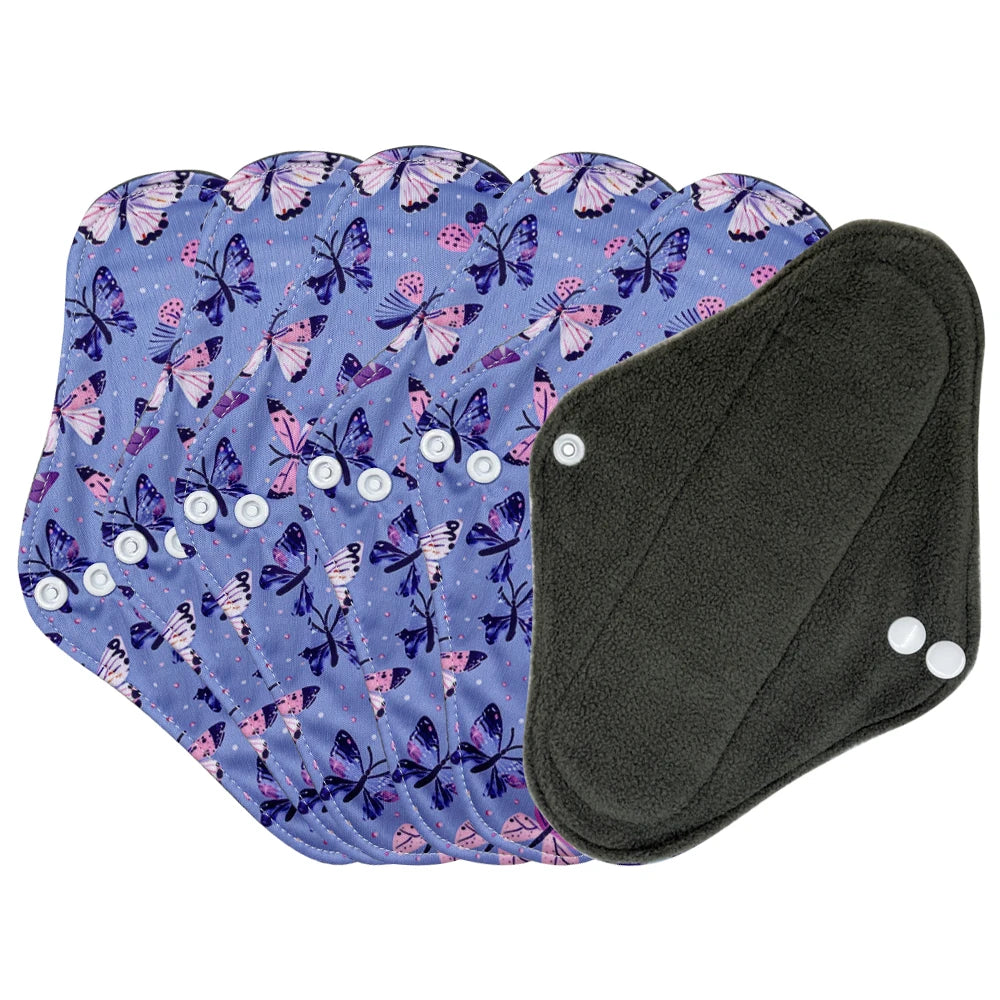 Washable Sanitary Napkins for Women, Reusable Menstrual Pads, Light Flow Panty Liners, Bamboo Charcoal, Small Size, 6Pcs