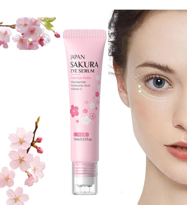 LAIKOU Sakura Eye Serum Roller Massage Hyaluronic Acid Skin Care Eye Bags Cream Moisturizing Dark Circles 15ml