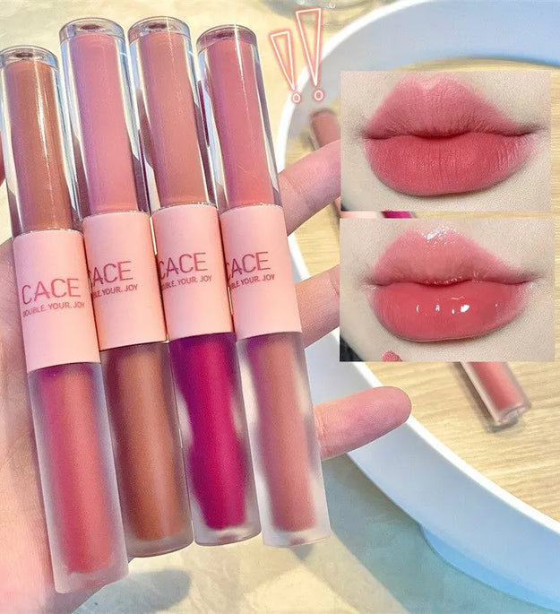Double End Lip Glaze Full Gloss Mirror And Matte Velvet Long Term Color And Moisture Lip Gloss Anti Stain Cosmetic Lip Glaze