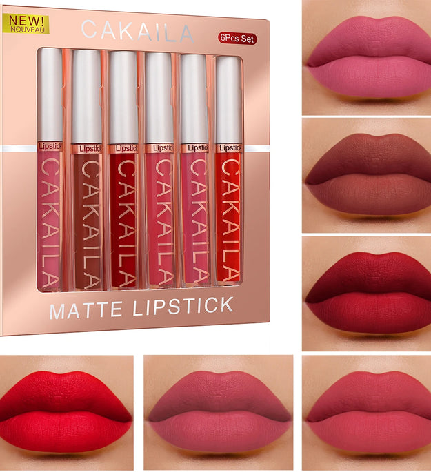 CAKAILA 6-Color Lip Gloss Lipstick Set Liquid Matte Velvet Matte Women's Makeup Long-lasting Waterproof Non-stick Cup Non-fade