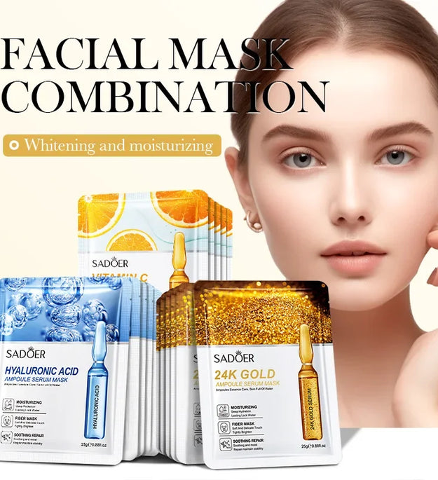 15pcs 24K Gold Hyaluronic Acid Face Mask Facial Firming Moisturizing Anti Wrinkle Whitening Facial Masks Skin Care Products