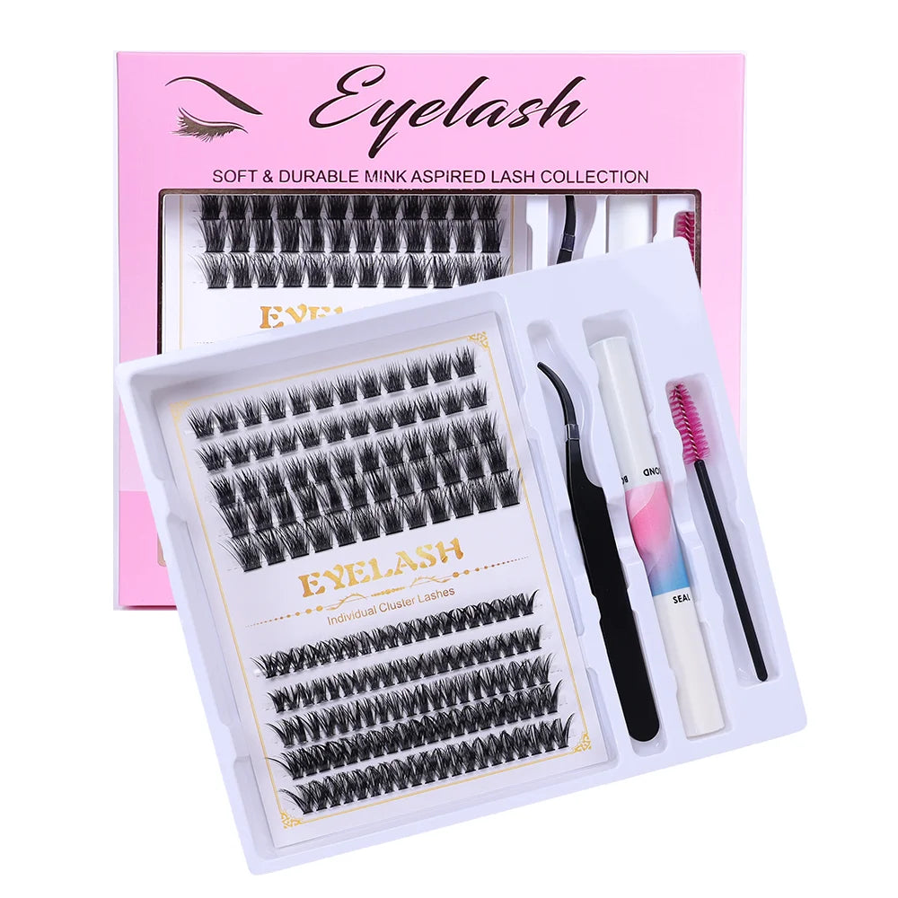 1 box of 160 DIY eyelash extension kit, containing 160 complete clusters of false eyelashes, packaged in a delicate gift box, in
