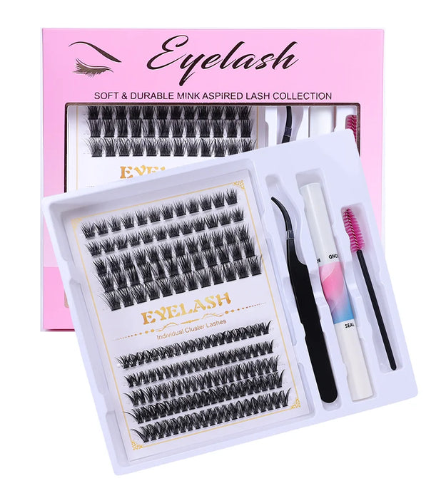 1 box of 160 DIY eyelash extension kit, containing 160 complete clusters of false eyelashes, packaged in a delicate gift box, in