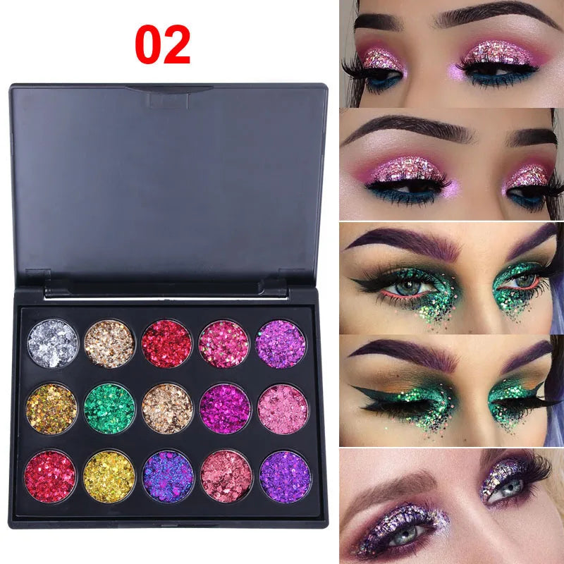 CmaaDu 15 Colors Gold Scallion Powder Diamond Glitter Eyeshadow Tray Shimmering Dazzling Universal Waterproof Easy to Color
