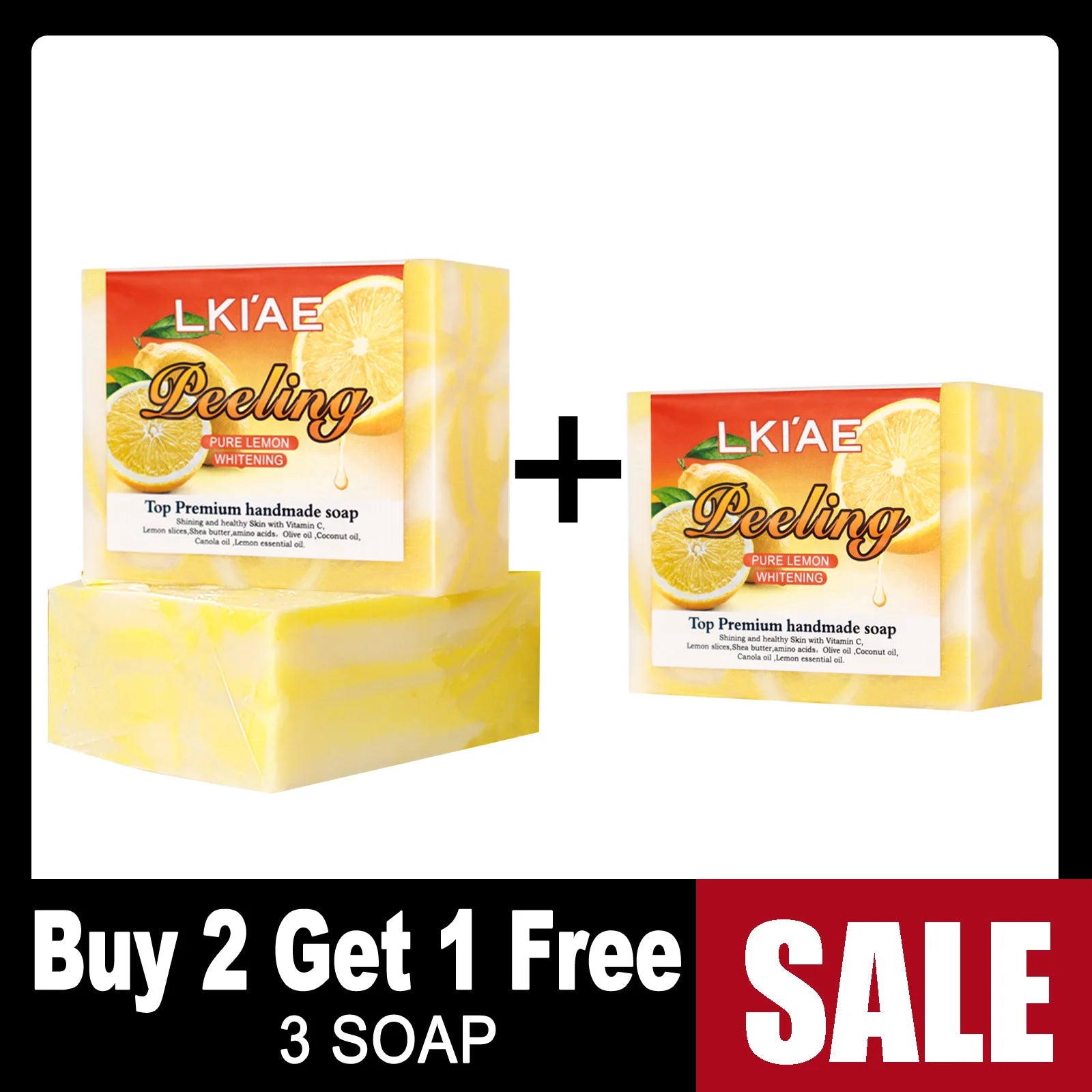 LKIAE Organic Lemon Cold Processed Soap, Brightening, Moisturizing, With Vitamin C, Kojic Acid, Anti Acne and Dark Spots