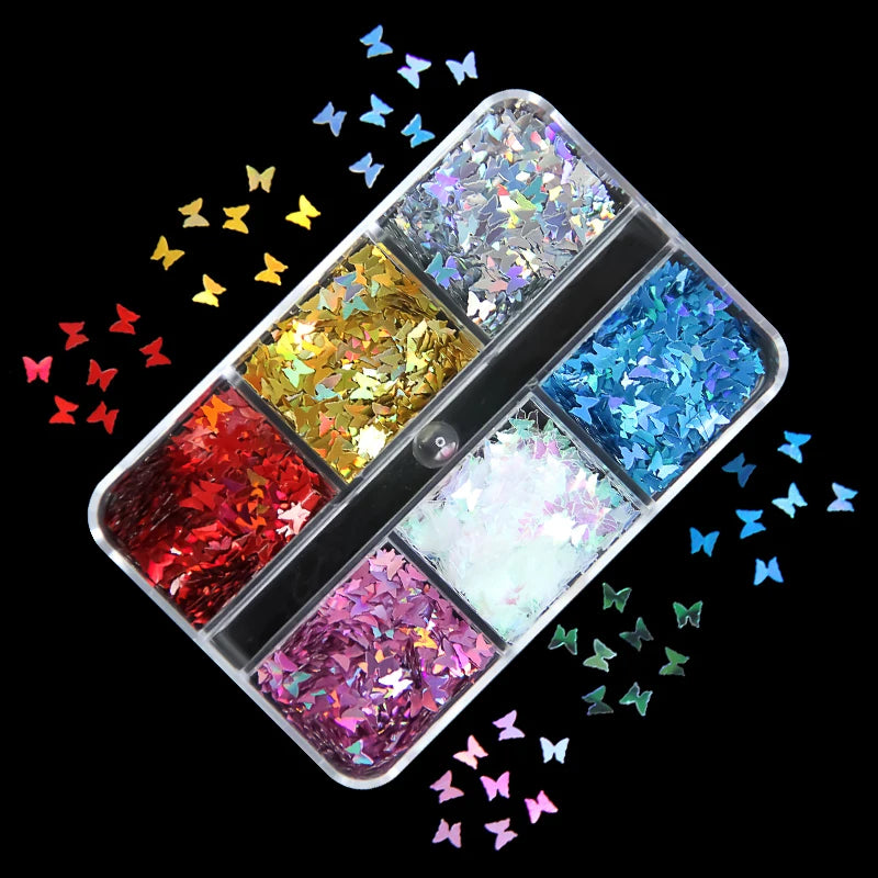 6Grids Holographic Square Nail Art Glitter Sequins Laser Ball Decoration Flakes Manicure Nails Supplies Professional Accessories