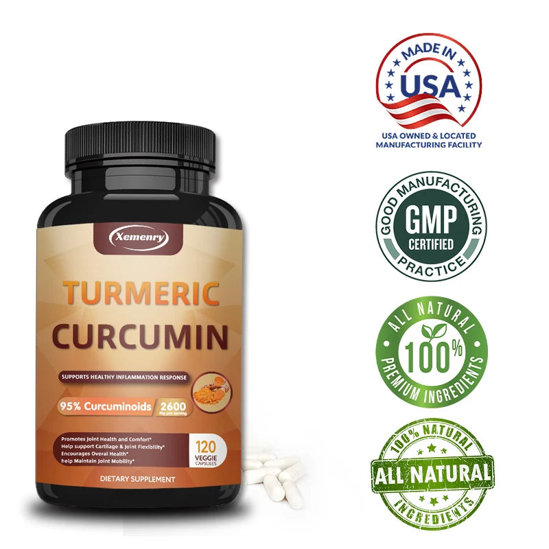 Turmeric Curcumin Capsules Supplement, with BioPerine Black Pepper Extract, for Joint, Digestive & Immune Support