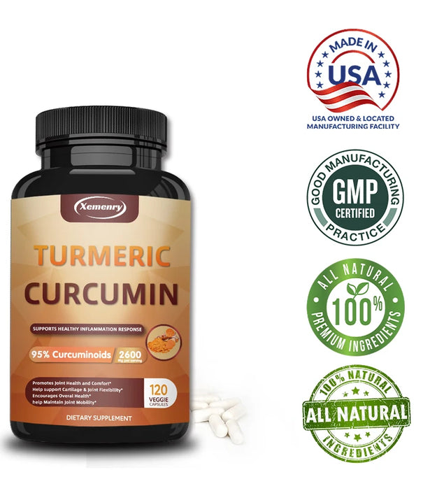 Turmeric Curcumin Capsules Supplement, with BioPerine Black Pepper Extract, for Joint, Digestive & Immune Support