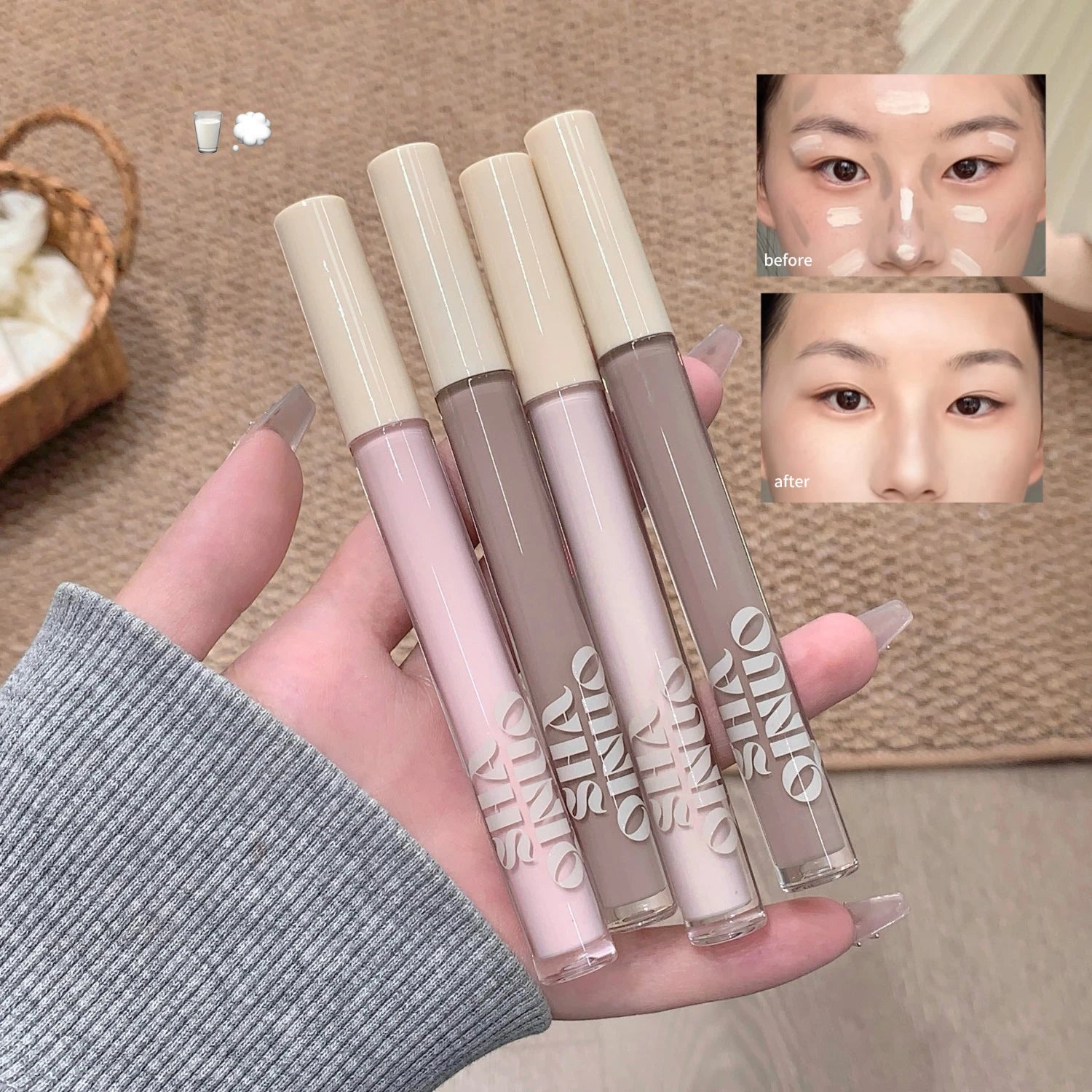 Matte Cement Grey Contouring Stick Liquid Silky Concealer Moisturizing Waterproof Pink Face Brightening Cream Nose Shadow Makeup