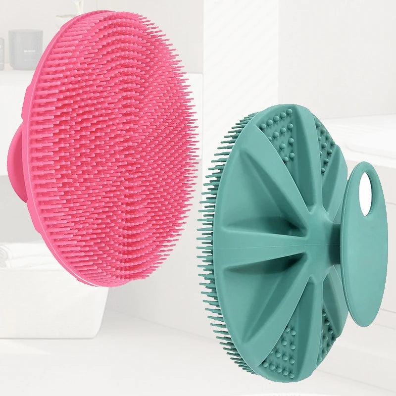 Soft Silicone Body Scrubber Shampoo Brush Handheld Shower Cleansing Brushes Exfoliating Bath Brush Head Massager Bathing Tools
