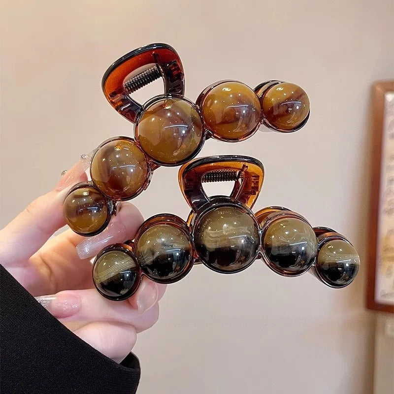 Retro Gradient Beaded Hair Claw 11Cm Women's Geometric Plastic Hairpin Shark Clip Fashion Everything Hair Clip Hair Accessories