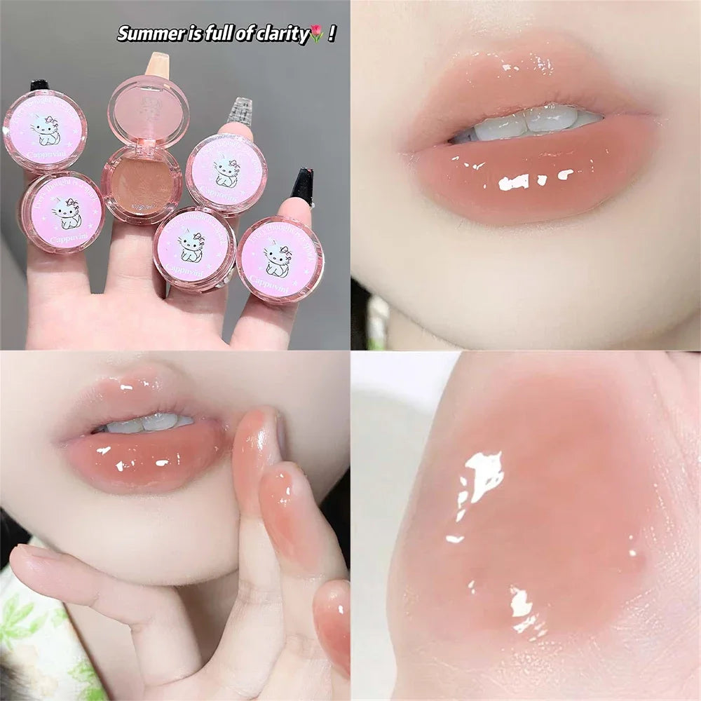 Crystal Grape Mirror Glassy of Cute Ring Lipstick Hydrating Sheer Glitter Tint Lip Balm Non-Sticky Plumper Lip Gloss Makeup