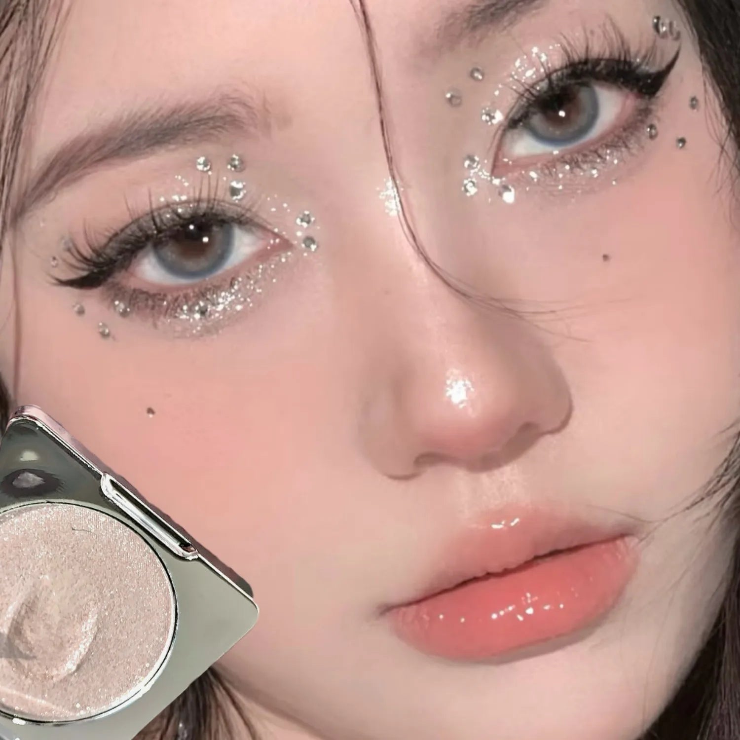 Glitter Highlighter Makeup Palette Pink Shiny Highlighter Palette Diamond High Gloss Powder Face Contour Crystal Brighten Makeup