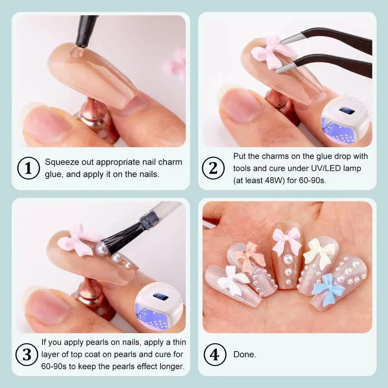 6/7/12 grids 3D Nail Charms and Pearls  Bows Charm Pink&White Star Heart Moon Cute Nail Jewels for Nail Art DIY Decorations