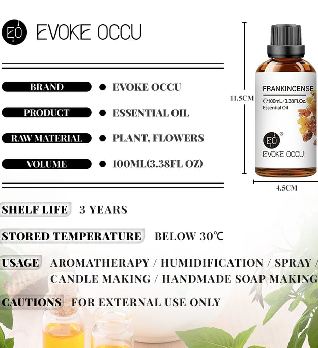 EVOKE OCCU100ML Essential Oils, Lavender Vanilla Eucalyptus Jasmine Rose Mint Oil for Diffuser, Humidifier, Scented Candle, Soap