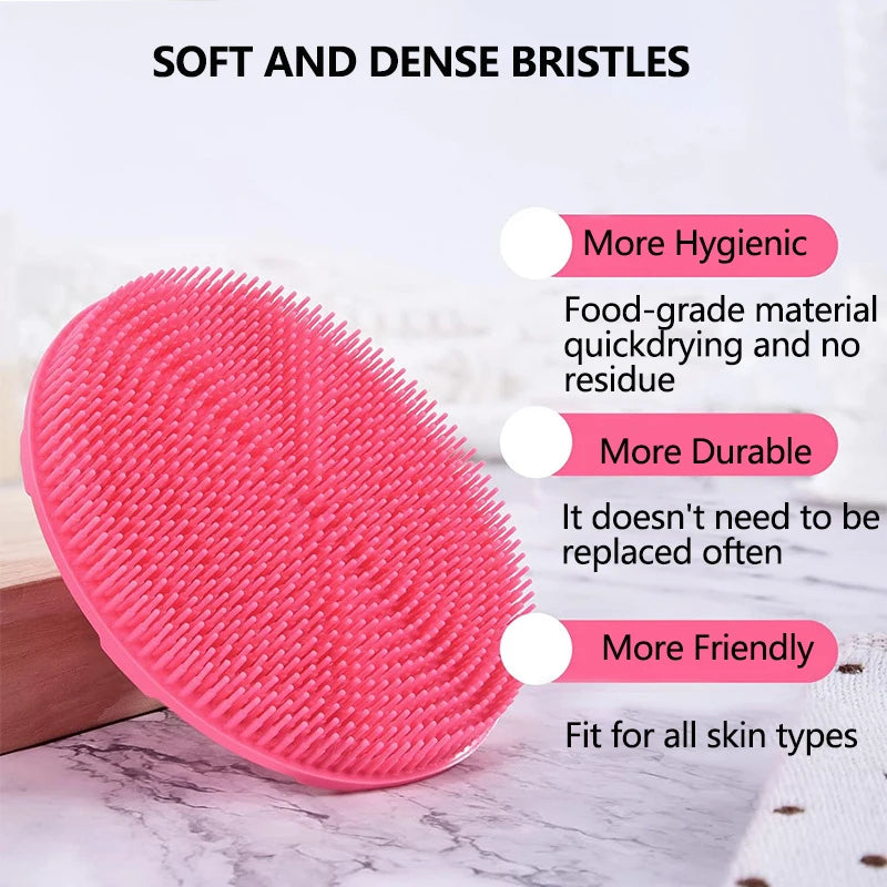 Soft Silicone Body Scrubber Shampoo Brush Handheld Shower Cleansing Brushes Exfoliating Bath Brush Head Massager Bathing Tools