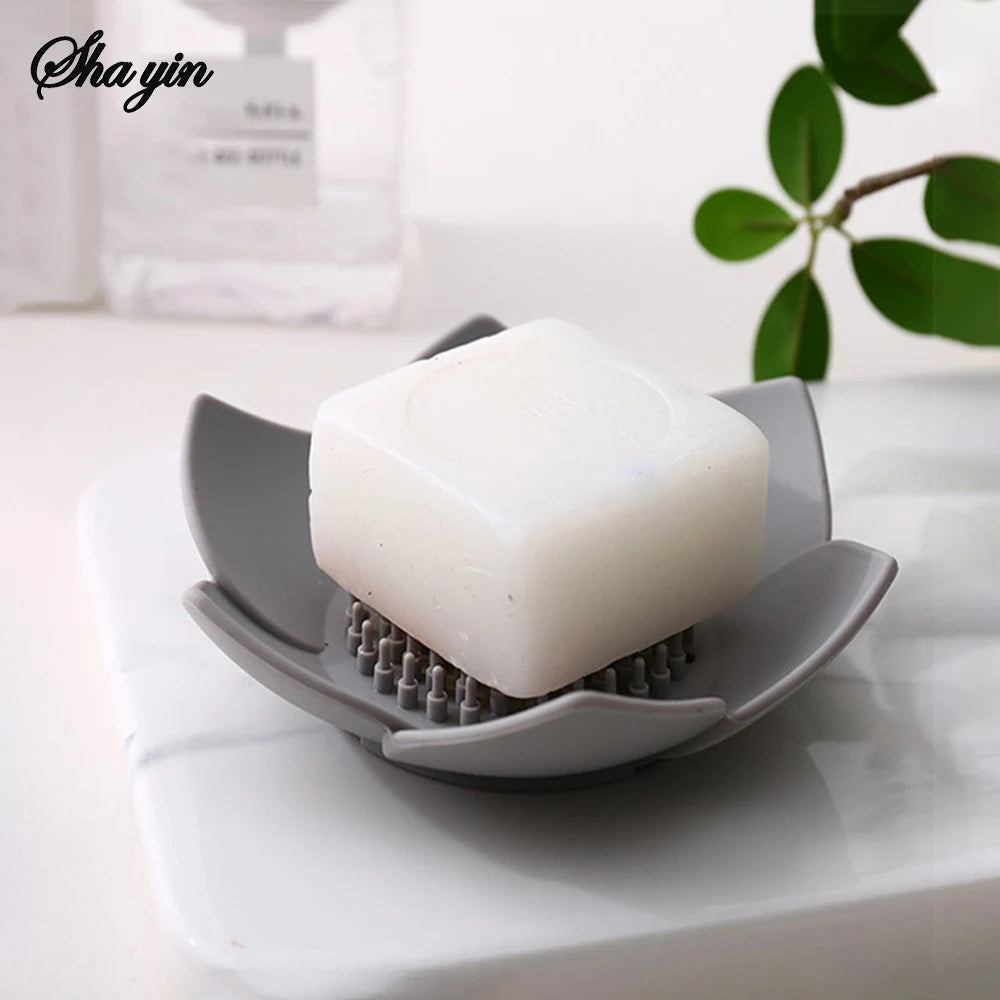 1pcs Bathroom Soap Box Lotus Design Soap Holder Silicone Soap Box Drain Box Bathroom Accessories