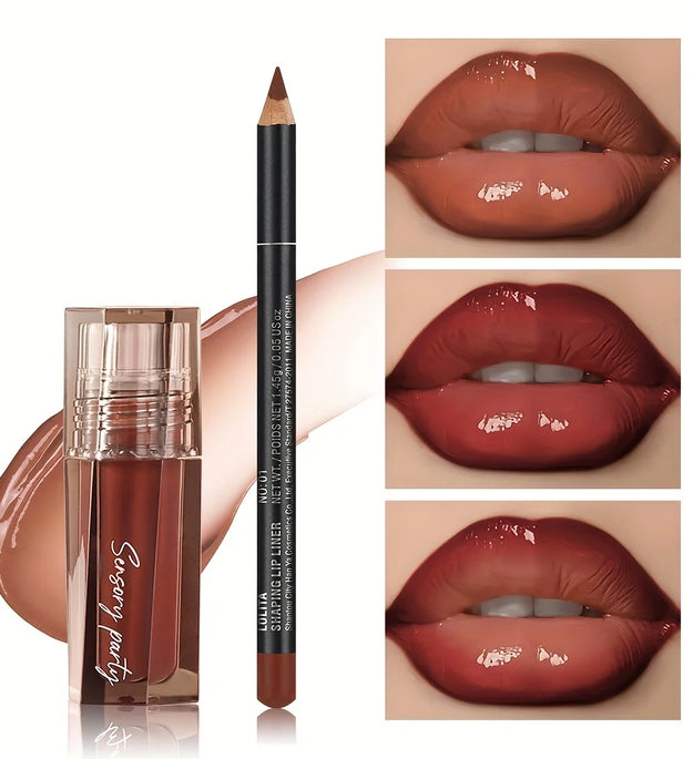 Hydrating Lip Gloss & Lip Liner Set - Define Your Lips with 3D Precision,Perfectly Versatile for Every Makeup Style