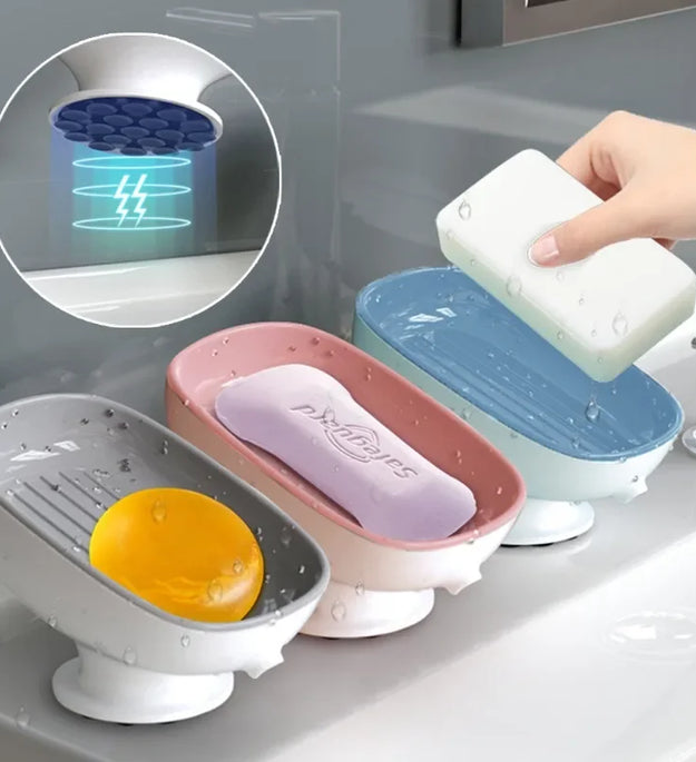 1Pcs Bathroom Soap Dishes Holder Self Draining Soap Box with Super Suction Portable Soap Container for Bathroom Accessories