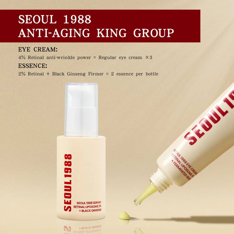 Seoul 1988 Anti-Aging Trio: 4% Retinal Eye Cream + 2% Retinal Serum w/ Black Ginseng for Wrinkles & Brightening,Korean Skincare - BlissFully