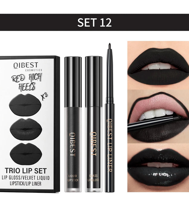 3pcs Matte Liquid Lipstick+Lip Liner Set Lip Glaze Makeup Nude Black Red Velvet Lip Gloss Long Lasting Lip Tint Cosmetics Kits