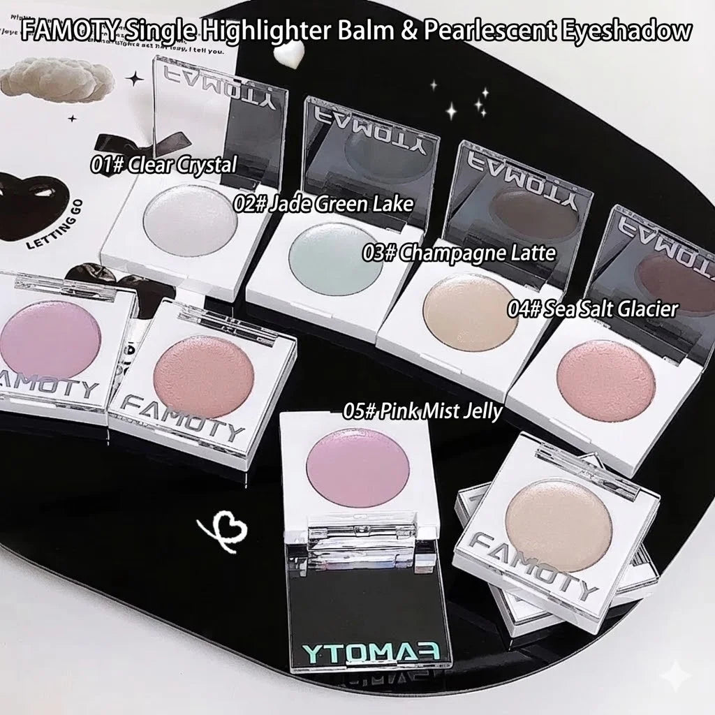 FAMOTY Multi-Use Cream Highlighter Balm – Pearlescent Shimmer Glow Stick for Face & Eyes. Dewy, Wet-Look Finish. (White/Pink
