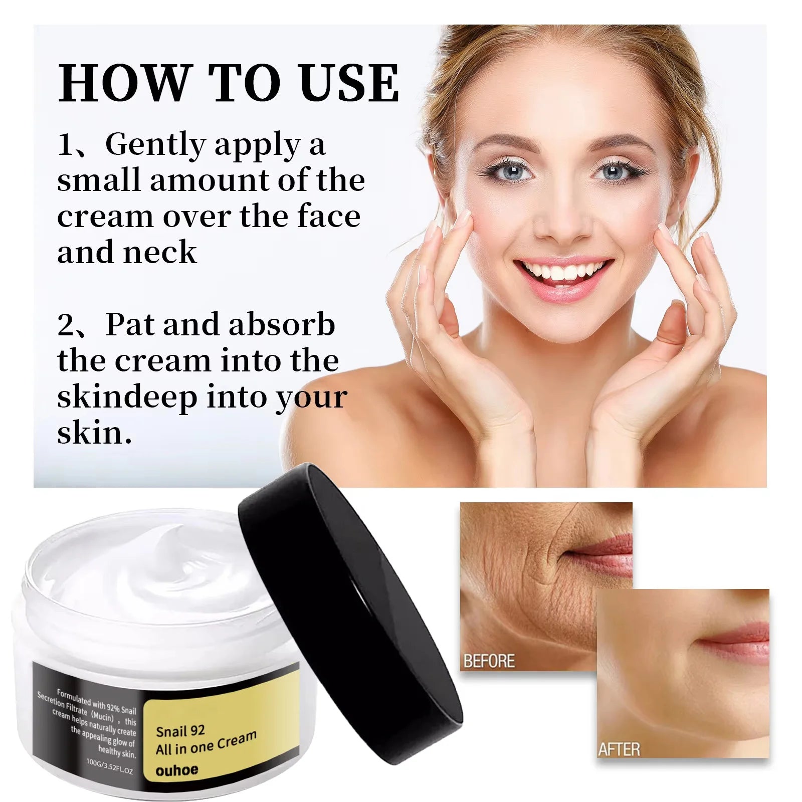 Snail Anti Aging Serum Cream Collagen Advanced Moisturizing Firming Tightening Fade Fine Lines Shrink Pores Smooth Skin Care