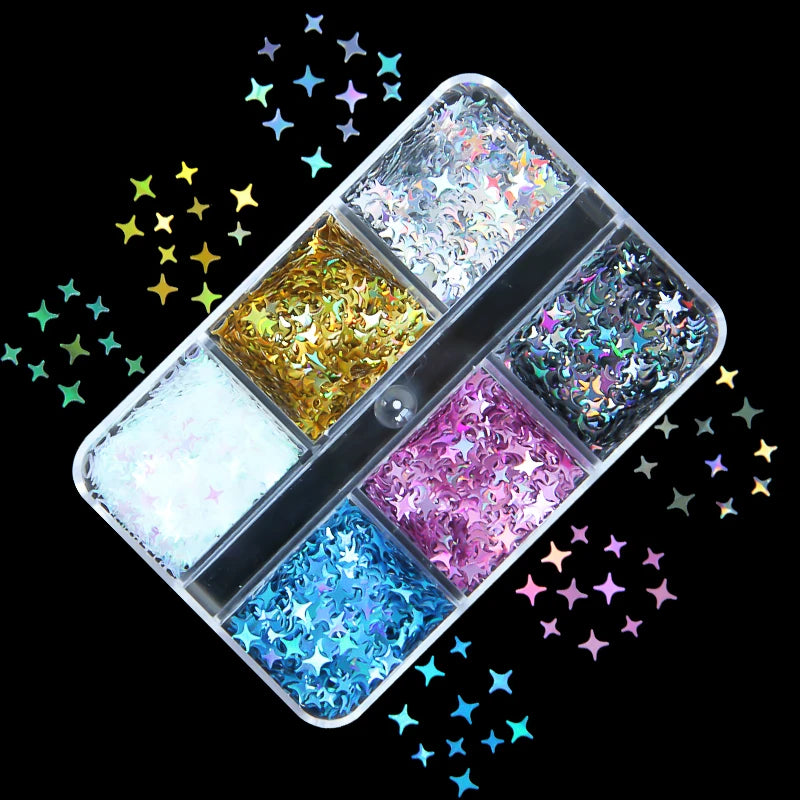 6Grids Holographic Square Nail Art Glitter Sequins Laser Ball Decoration Flakes Manicure Nails Supplies Professional Accessories