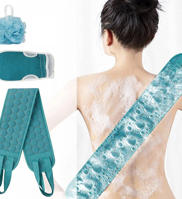 Exfoliating Body Scrubber Set - Includes Back Scrubber, Bath Glove And Shower Bath Sponge Loofah
