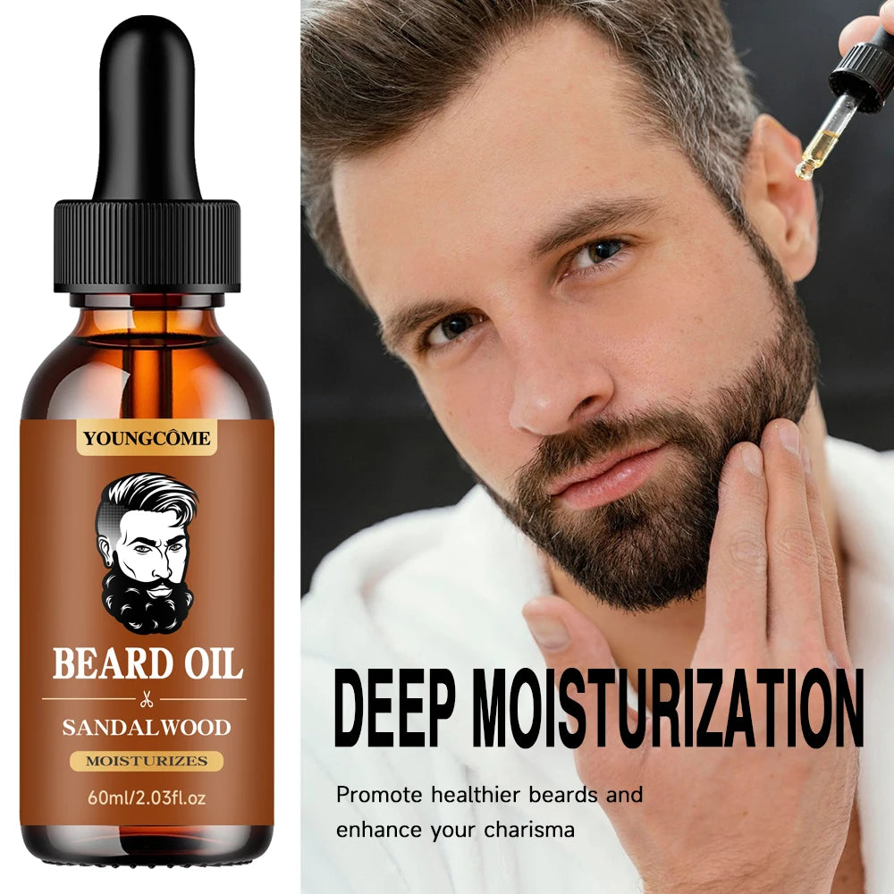 Organic Beard Growth Oil & Sandalwood Balm 1/2/4 Set-24H Nourishing, No Flakes, Men's Grooming Kit with Argan Oil & Vitamin E - BlissFully