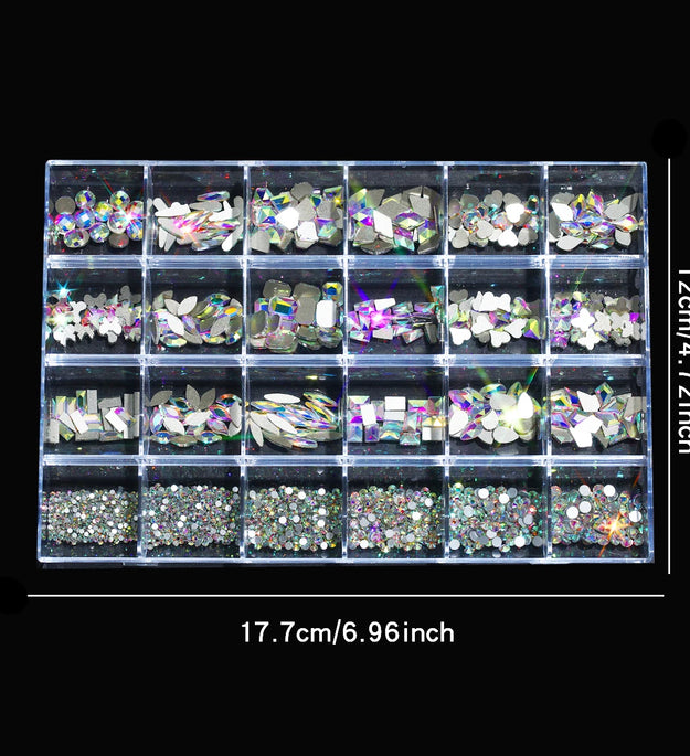 1 box of multi -shaped 3D nail diamond kits -24 AB crystal gem grids, flat -bottom nail art accessories multi -style nail suppli