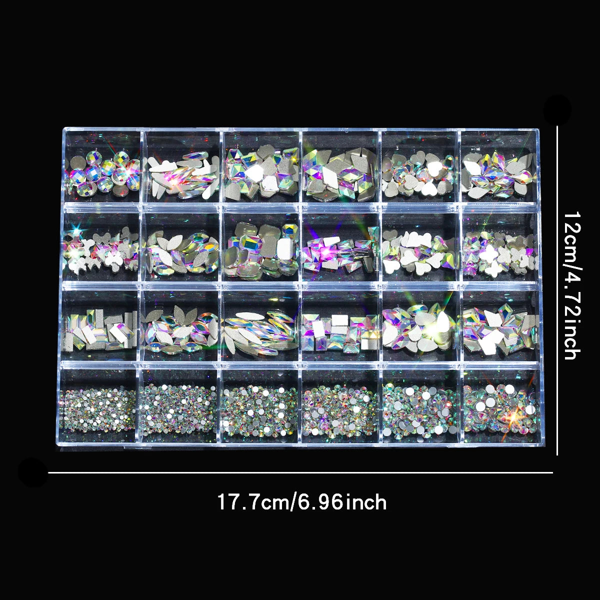 1 box of multi -shaped 3D nail diamond kits -24 AB crystal gem grids, flat -bottom nail art accessories multi -style nail suppli