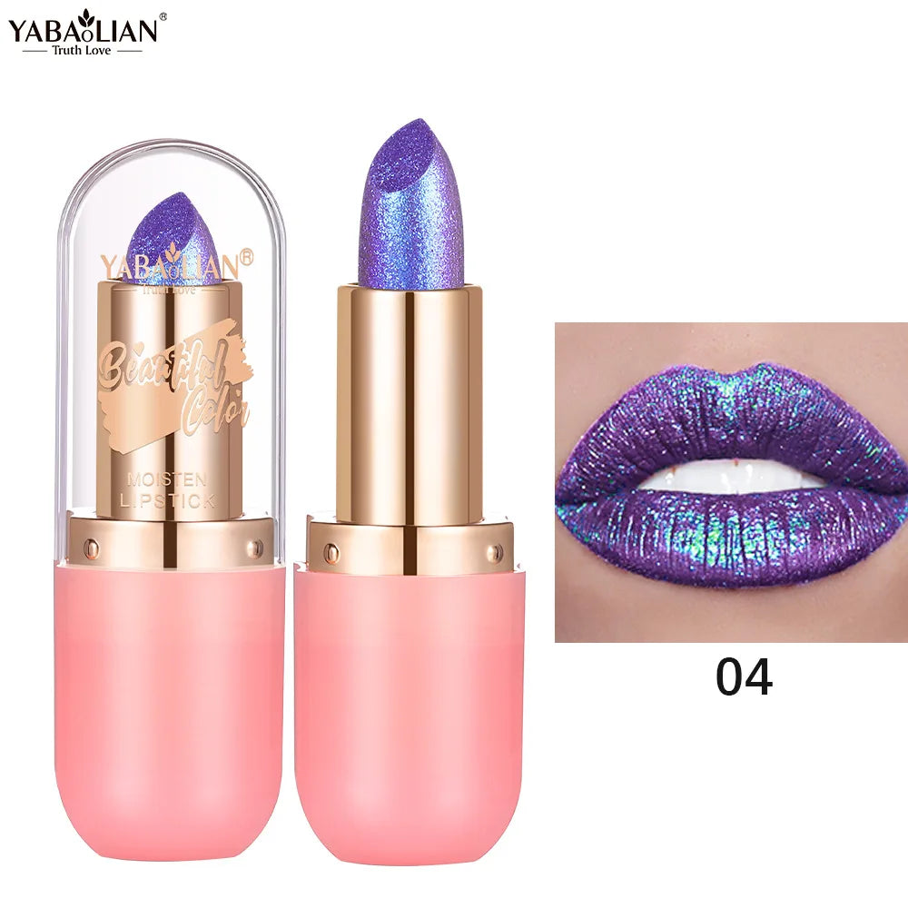 Metallic Violet Chameleon Lipstick Color Changing Matte Glitter Diamond Lipstick Waterproof Pearl Shine Lip Gloss Sexy Makeup